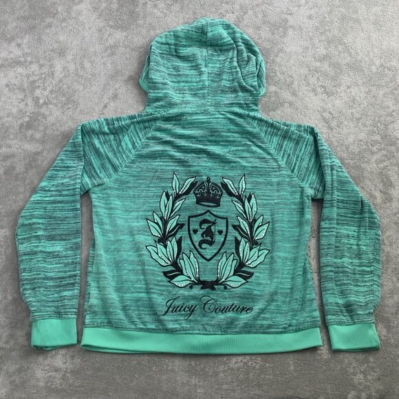 Juicy Couture Jacket Womens XL Rhinestone Velour Zip Up Green Spaced Dyed Y2k - Picture 1 of 14